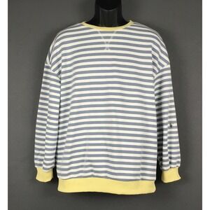 Kissfix Sweatshirt Mens Medium Blue White Striped Pullover Yellow Trim